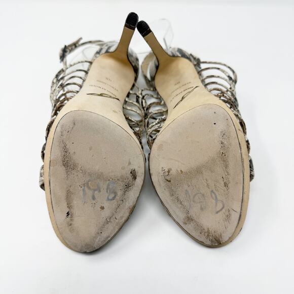 Brian Atwood Tan/Brown Snake Print Leather Strappy Stilettos Women's Sz 8.5 EUC - Picture 6 of 9